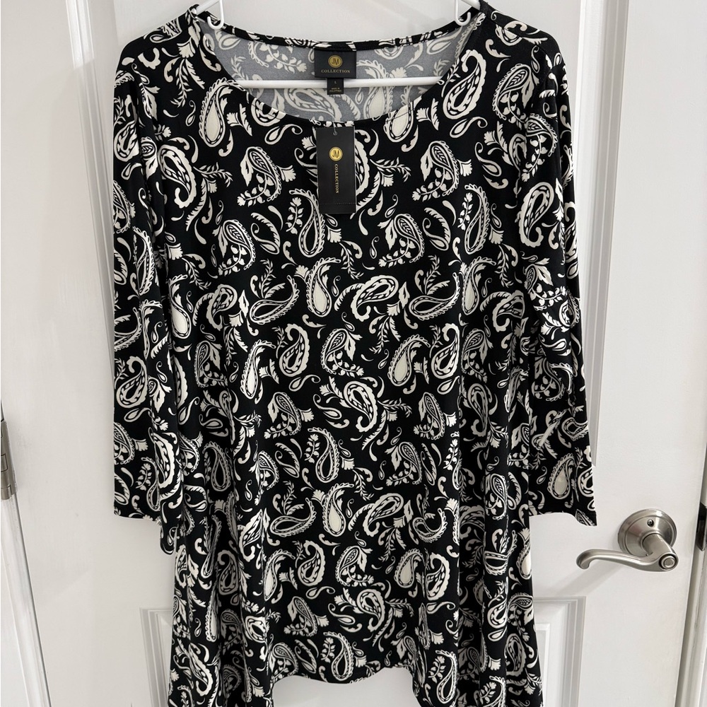 JM Collection Black and White Paisley Tunic - Picture 1 of 5